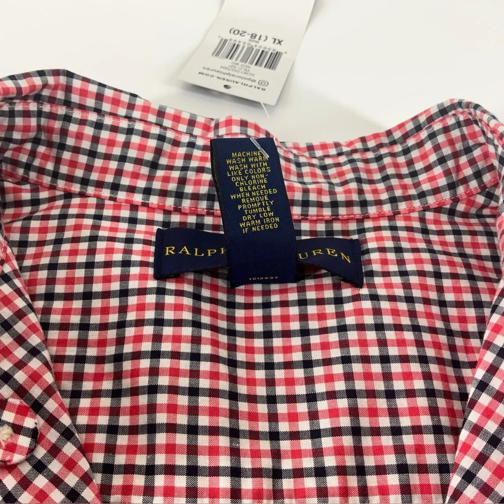 Ralph Lauren Long Sleeve Gingham Button Down‎ Casual Shirt Boys XL (18-20) NWT